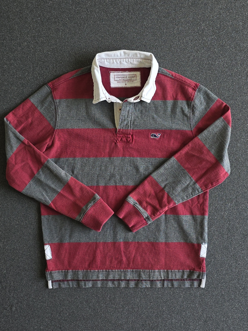 Vineyard Vines Rugby Shirt Men's Small Faded Red Gray Striped Long Sleeve